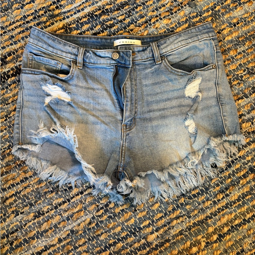 Celine Blue Distressed Jean Shorts